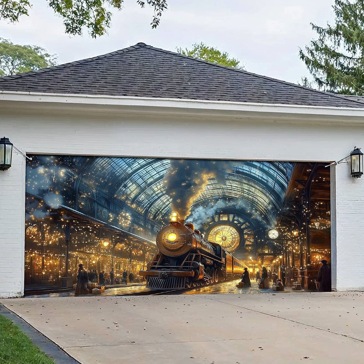Shineful Garage Door Banner Decoration Snowy Station