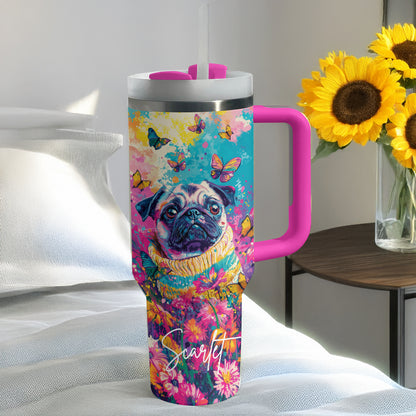 Shineful Personalized Tumbler Puggy Floral Paradise