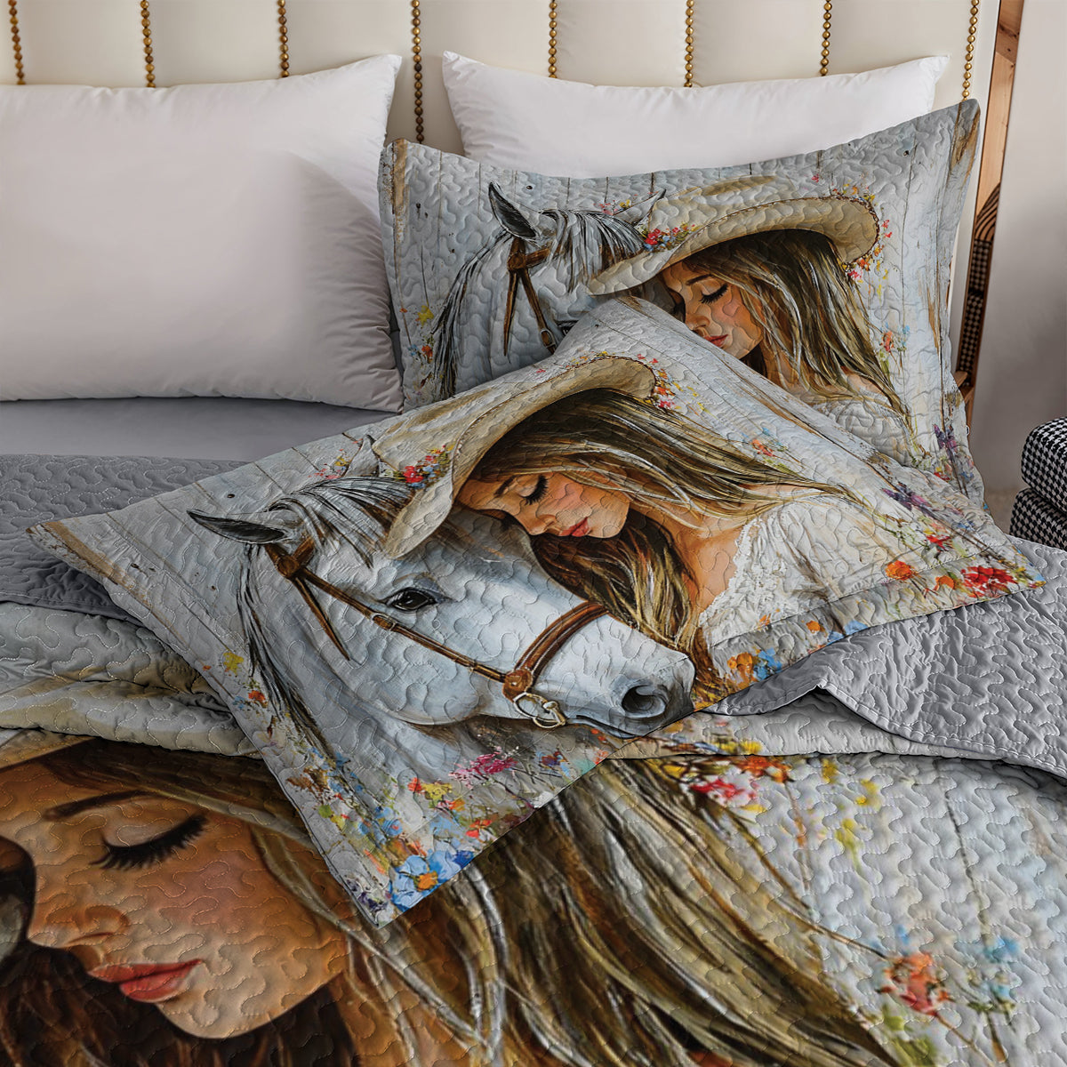 Shineful All Season Quilt 3-Piece Set Cowgirl And Horse