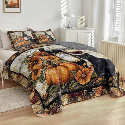 Shineful All Season Quilt 3-Piece Set Elegance Black Cat Wine Lovely