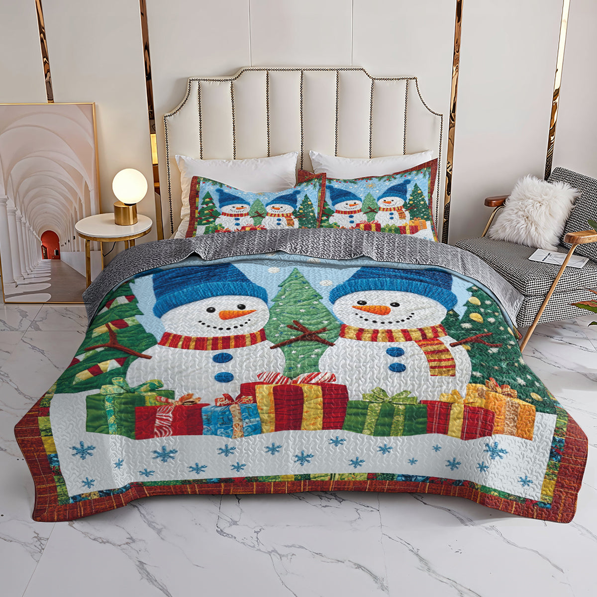 Shineful All Season Quilt 3-Piece Set Snowman Christmas