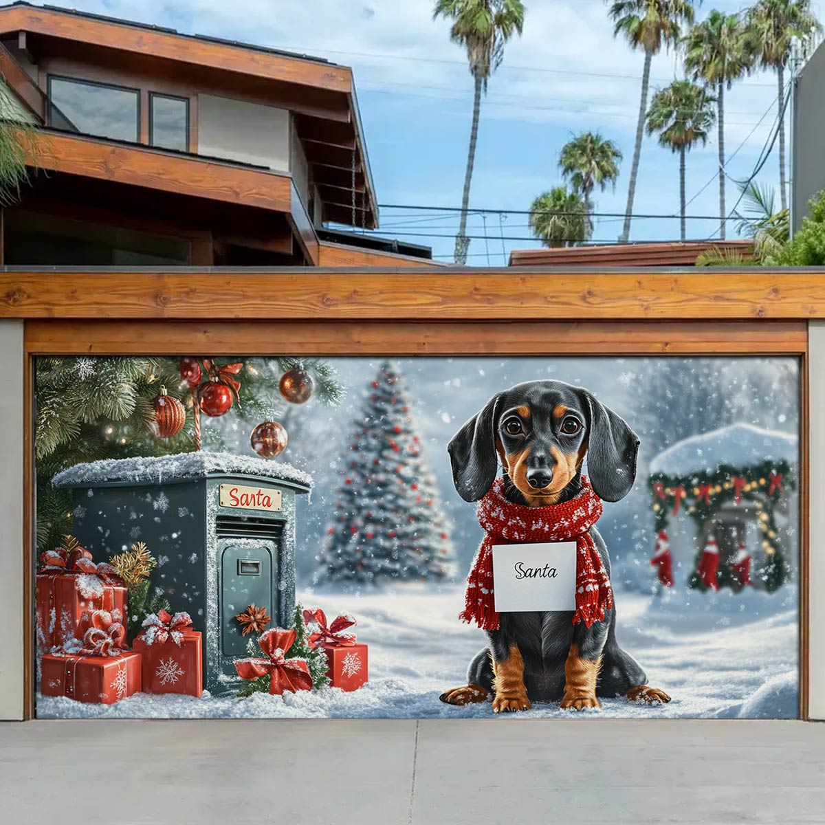 Shineful Garage Door Banner Decoration Santa’s Little Helper Dachshund