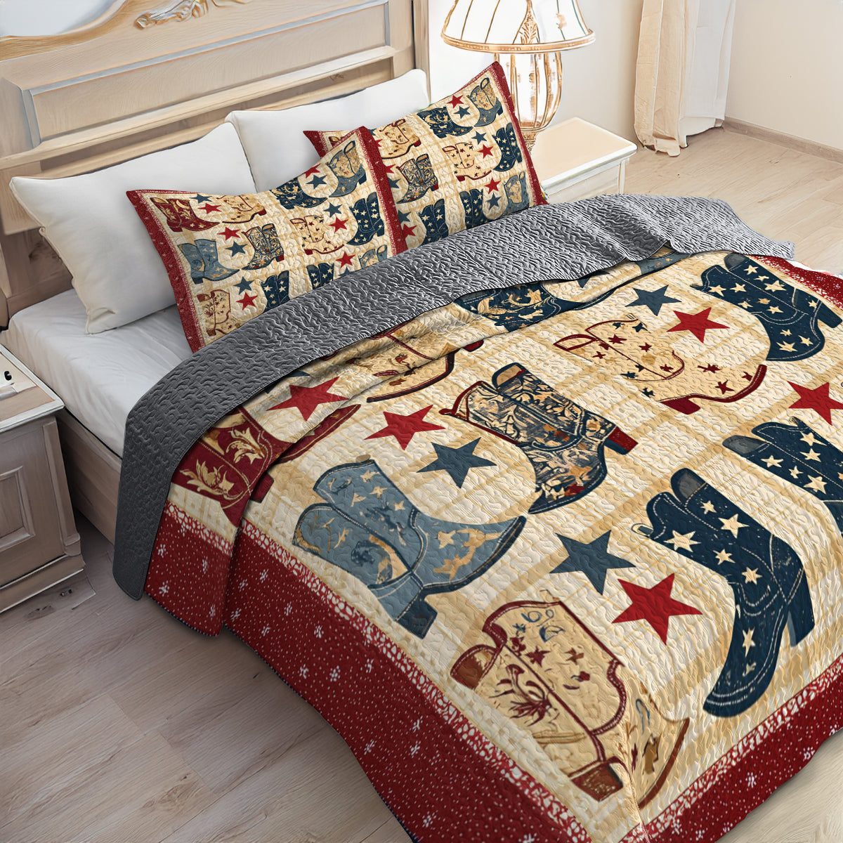 Shineful All Season Quilt 3-Piece Set Vintage Cowboy Boots