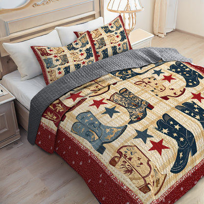 Shineful All Season Quilt 3-Piece Set Vintage Cowboy Boots