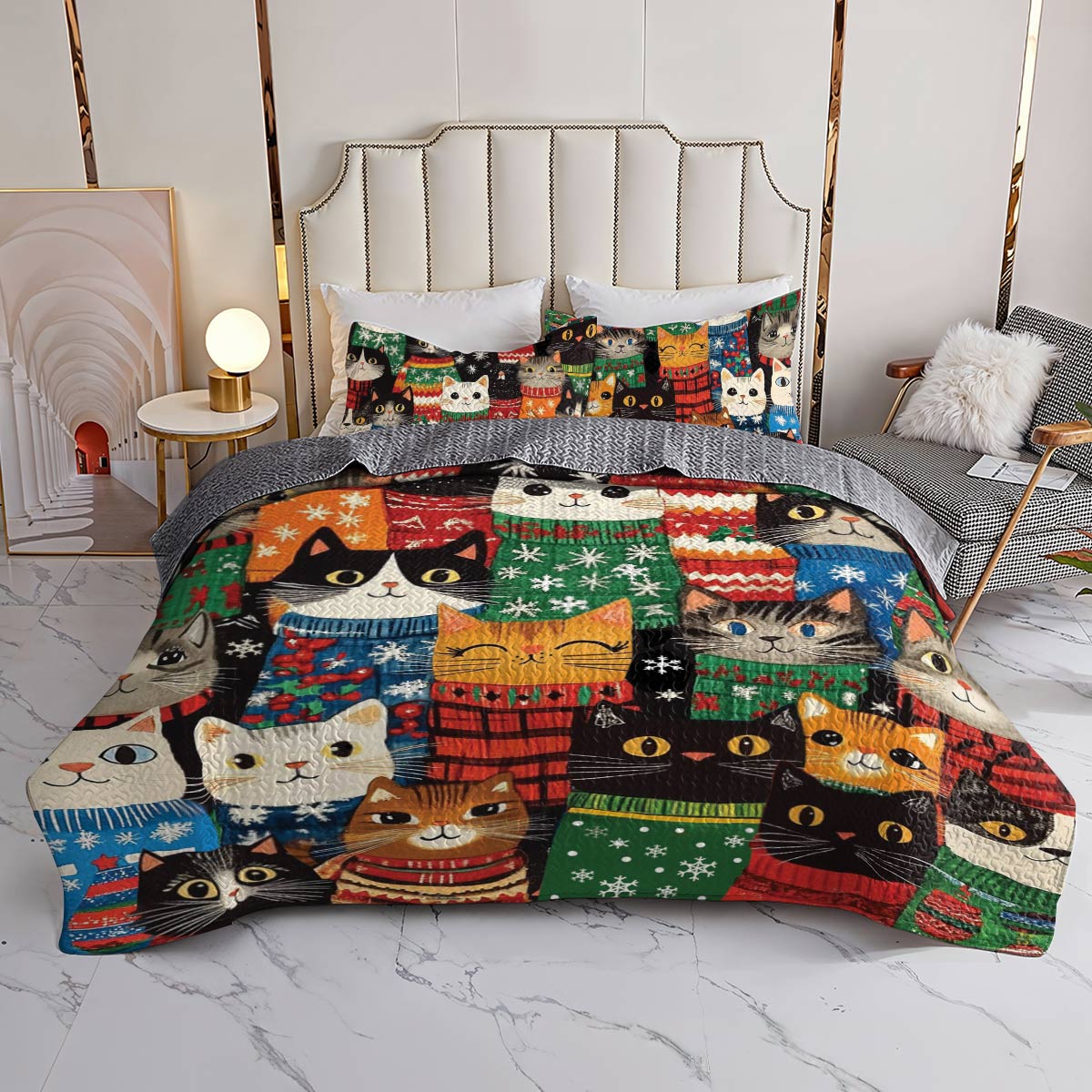 Shineful All Season Quilt 3-Piece Set Cozy Cats