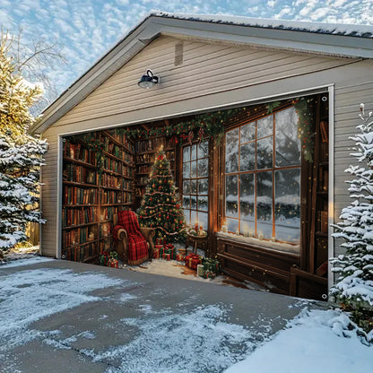 Shineful Garage Door Banner Decoration - Cozy Christmas Library