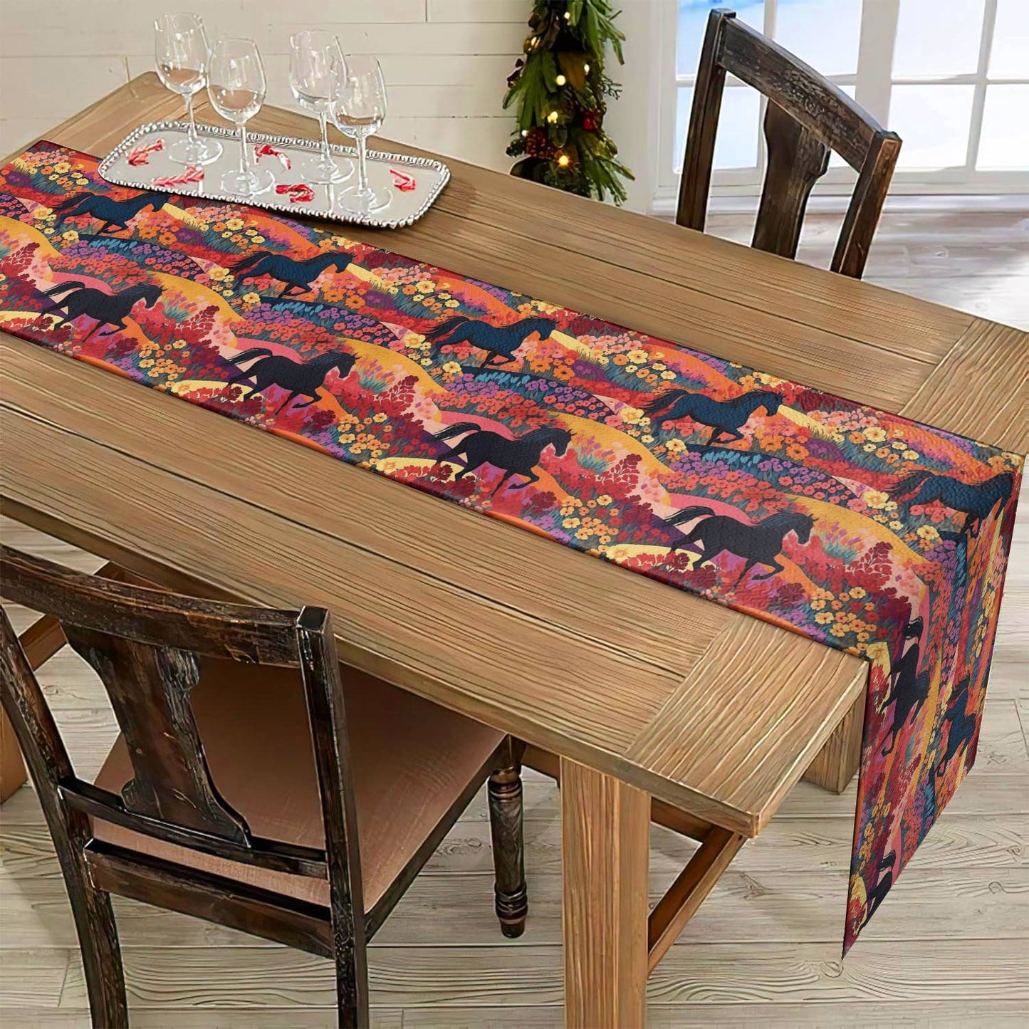 Shineful 2D Flat Print Quilted Table Runner Equestrian Dreams