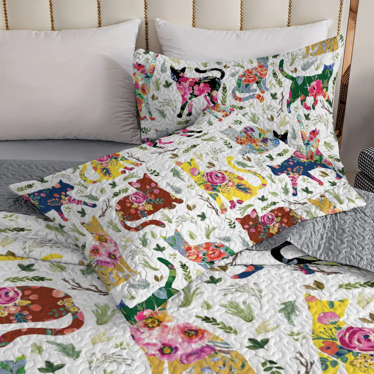 Shineful All Season Quilt 3-Piece Set Flower Cat