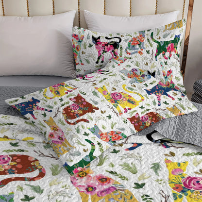 Shineful All Season Quilt 3-Piece Set Flower Cat