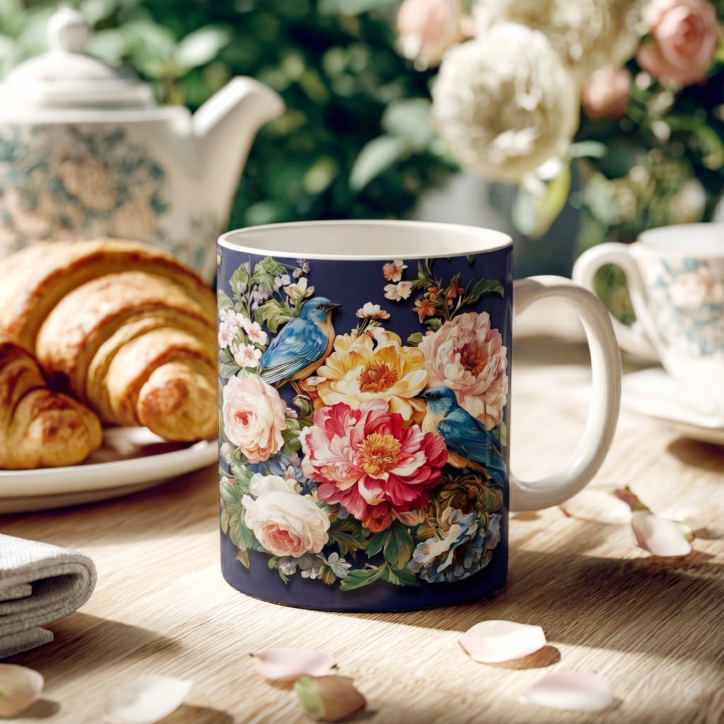 Shineful Ceramic Mug Midnight Bluebird Garden