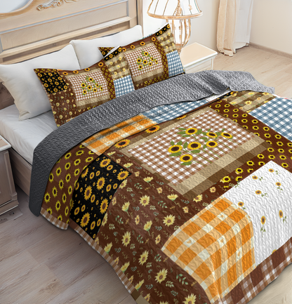 Shineful All Season Quilt 3-Piece Set - Rustic Sunflower Patchwork