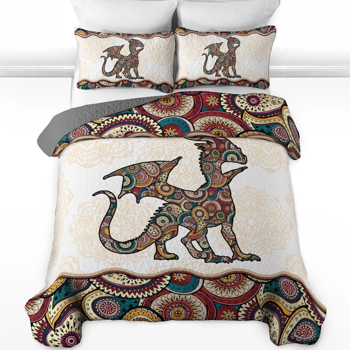Shineful All Season Quilt 3-Piece Set Boho Dragon