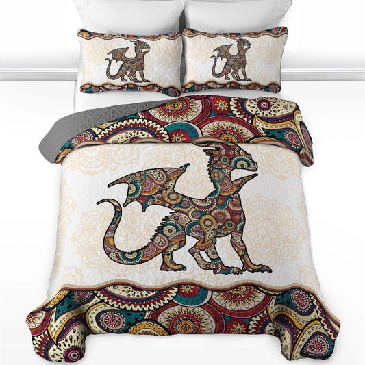 Shineful All Season Quilt 3-Piece Set Boho Dragon