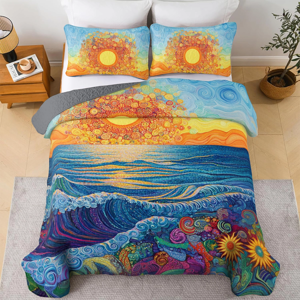 Shineful All Season Quilt 3-Piece Set Psychedelic Sun & Sea