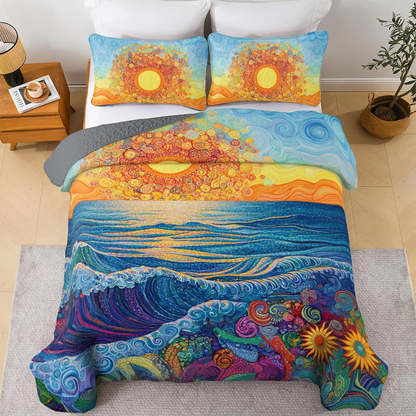Shineful All Season Quilt 3-Piece Set Psychedelic Sun & Sea