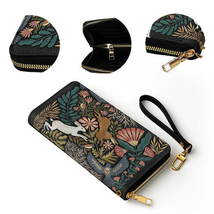 Shineful Leather Clutch Purse With Wristlet Strap Handle Forest Tale