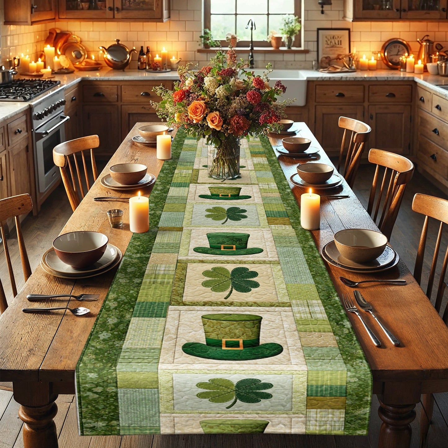 Shineful 2D Flat Print Quilted Table Runner Irish Hearth