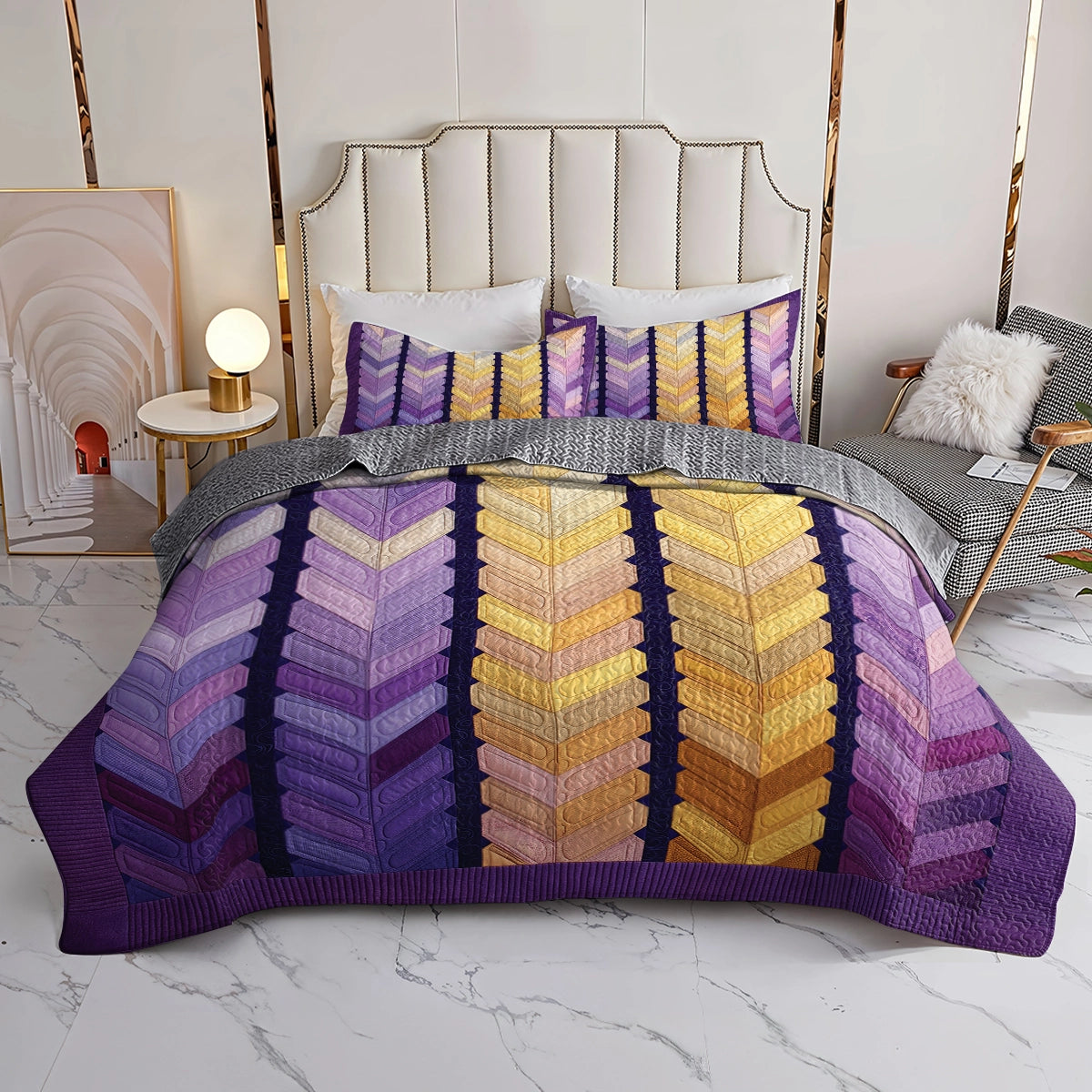 Shineful All Season Quilt 3-Piece Set Golden Arrow Path