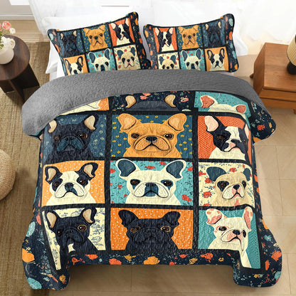 Shineful All Season Quilt 3-Piece Set - French Bulldog Cuddle