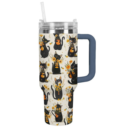 Shineful Tumbler Cat And Yellow Flower