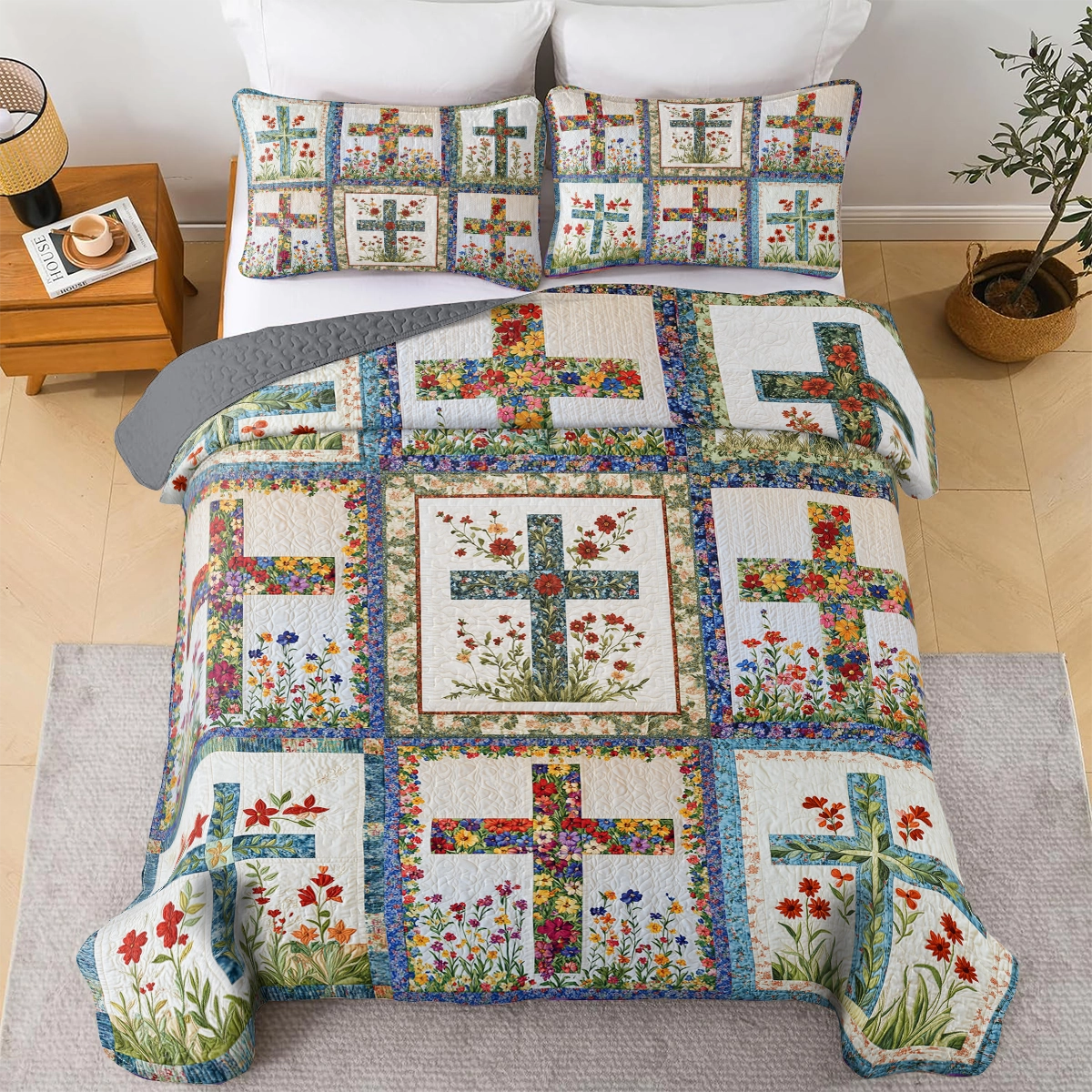 Shineful All Season Quilt 3-Piece Set God Floral Faith