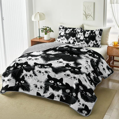 Shineful Quilt 3-Piece Set Cute Chubby Cat