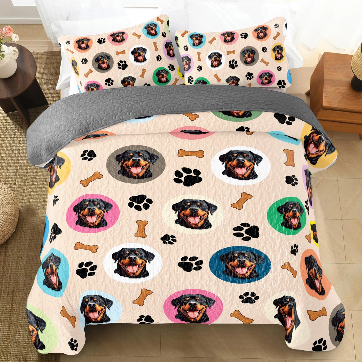 Shineful All Season Quilt 3-Piece Set - Rottweiler's Dreamland