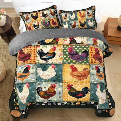 Shineful All Season Quilt 3-Piece Set Chicken Farm Rustic Roosters