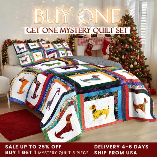 Shineful Quilt 3-Piece Set Dachshund Friends