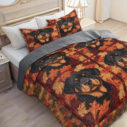 Shineful All Season Quilt 3-Piece Set - Rottweiler & Autumn Leaves