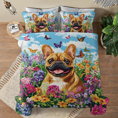 Shineful All Season Quilt 3-Piece Set - Frenchie Floral Fantasy