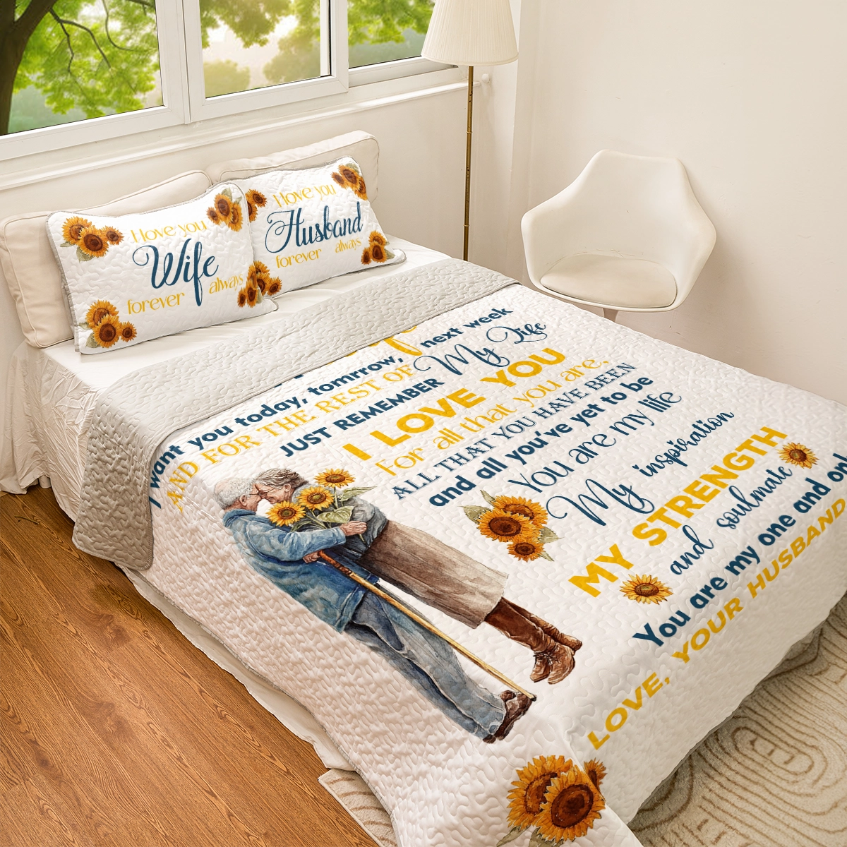 Shineful All Season Quilt 3-Piece Set Family Sunflower Love
