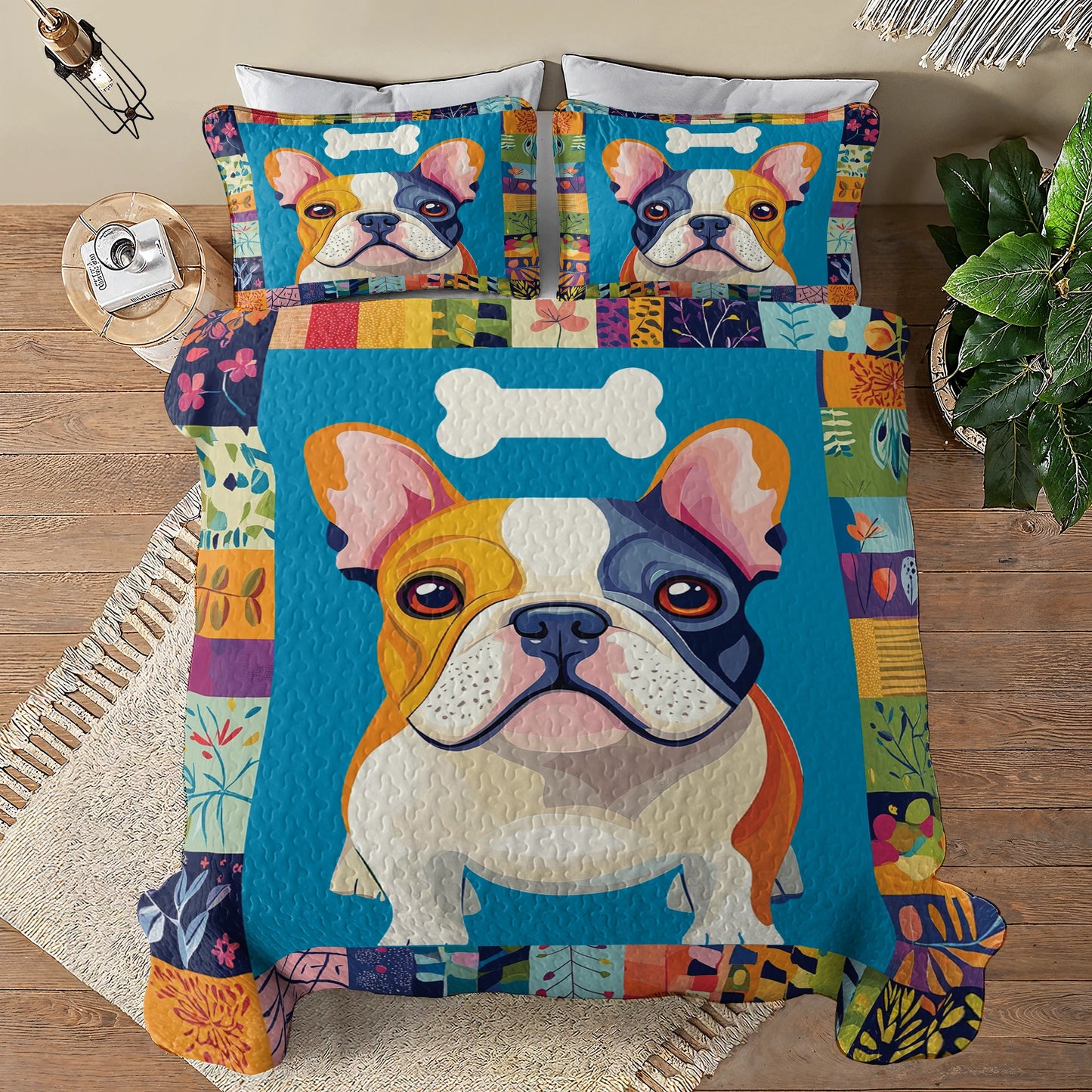 Shineful All Season Quilt 3-Piece Set - Colorful Frenchie