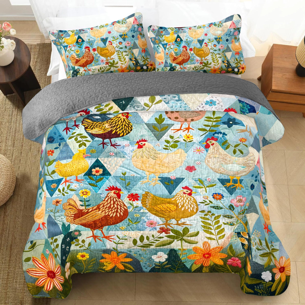 Shineful All Season Quilt 3-Piece Set  Chicken Meadow Hen