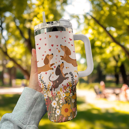 Shineful Tumbler Floral Dachshund With Heart