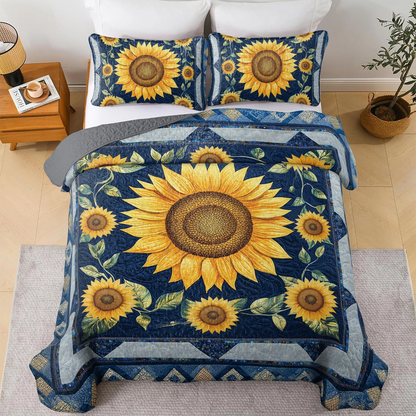 Shineful All Season Flat Print Quilt 3-Piece Set - Sunflower Bloom