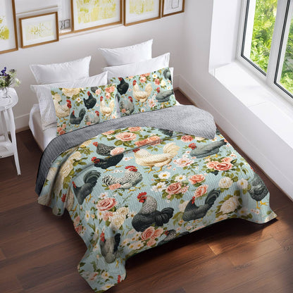 Shineful All Season Quilt 3-Piece Set Chicken Farmyard Bloom