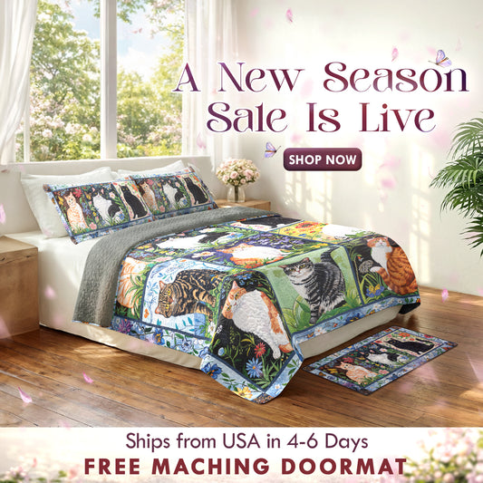 Shineful Quilt 3-Piece Set Cat Floral Felines