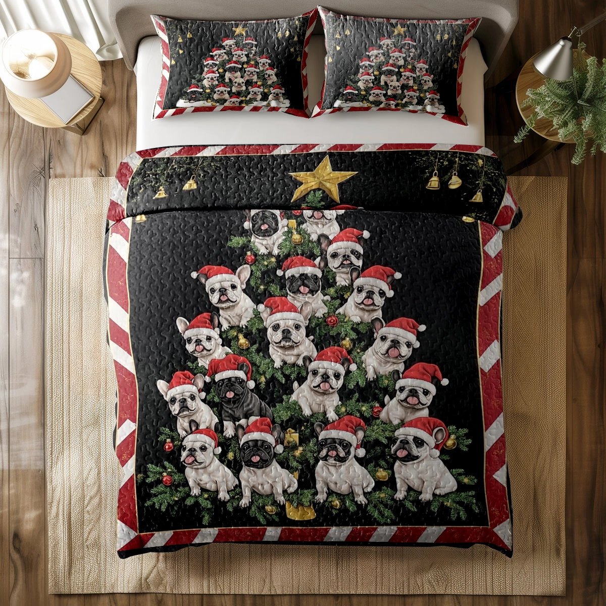 Shineful All Season Quilt 3-Piece Set - Frenchie Christmas Tree