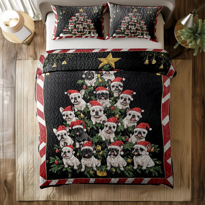 Shineful All Season Quilt 3-Piece Set - Frenchie Christmas Tree