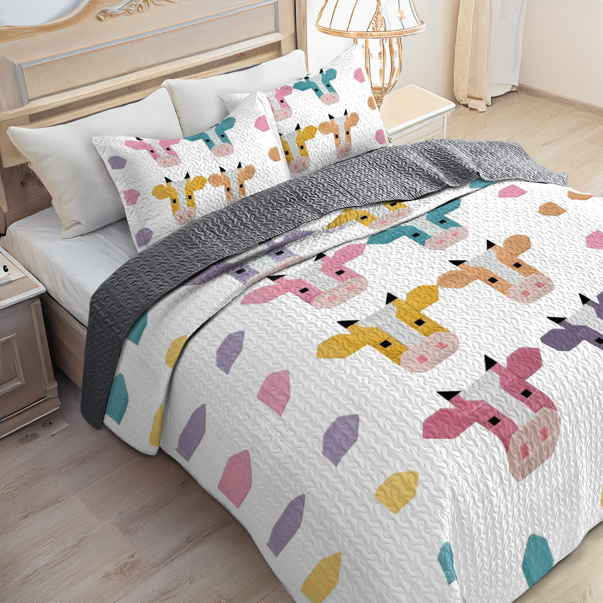 Shineful All Season Quilt 3-Piece Set - Colorful Cow