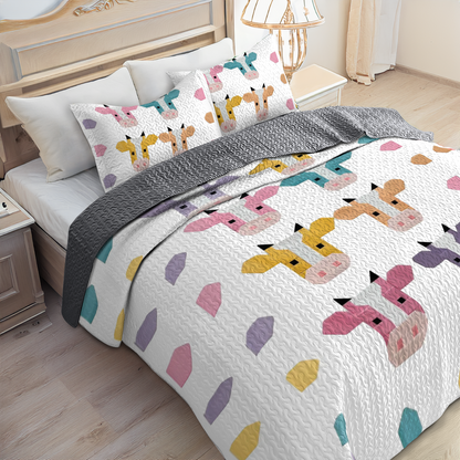 Shineful All Season Quilt 3-Piece Set - Colorful Cow