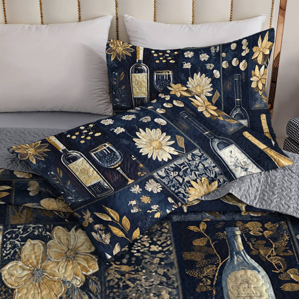Shineful All Season Quilt 3-Piece Set Gracefulness Wine Floral