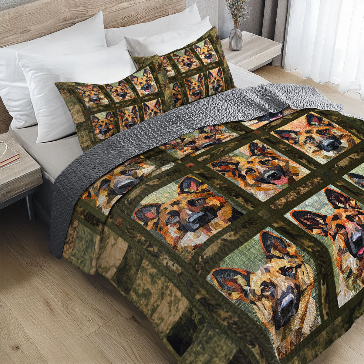 Shineful All Season Quilt 3-Piece Set German Shepherd Camouflage