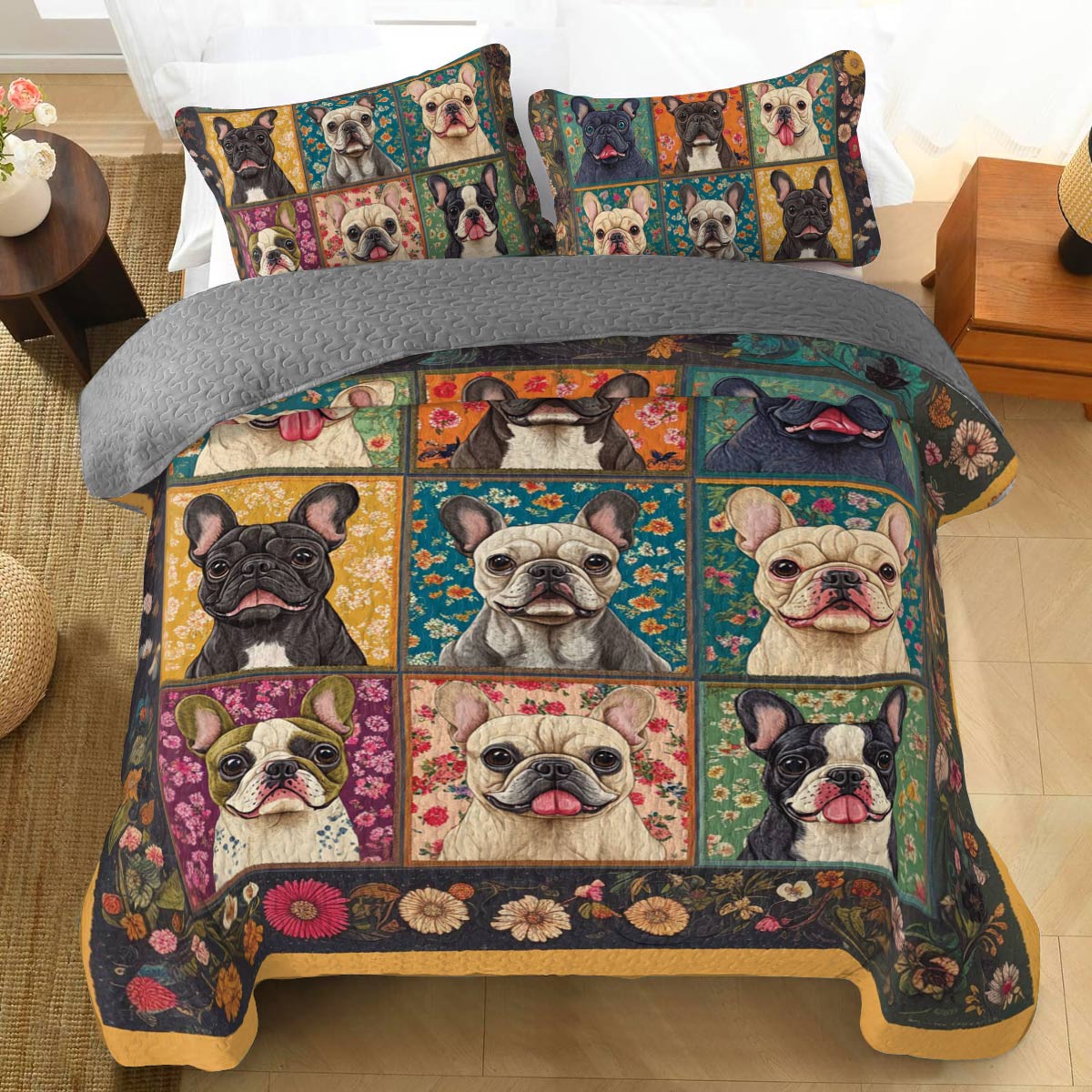 Shineful All Season Quilt 3-Piece Set Charming Bulldogs