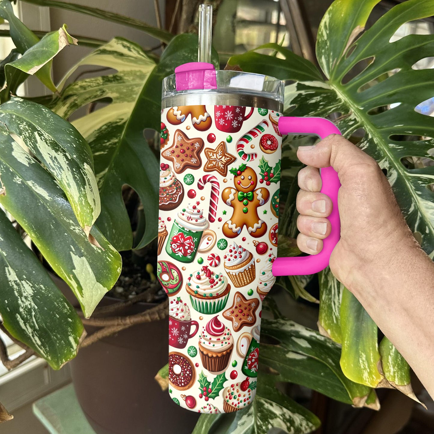 Shineful Tumbler Festive Christmas Gingerbread Pattern