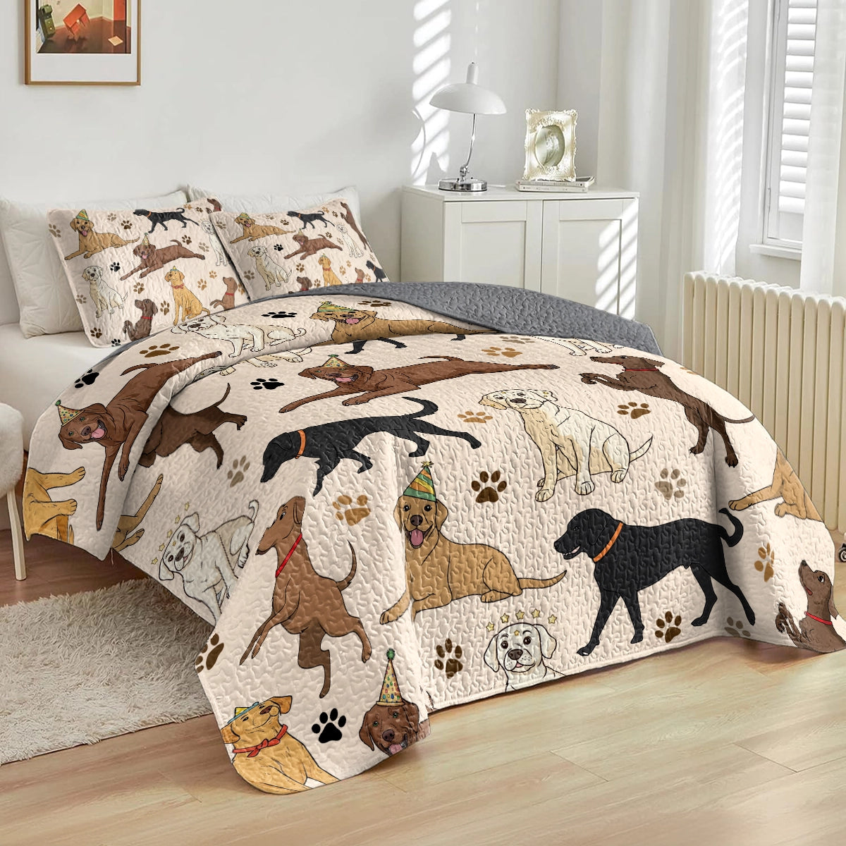 Shineful All Season Quilt 3-Piece Set - Labrador Fun Time