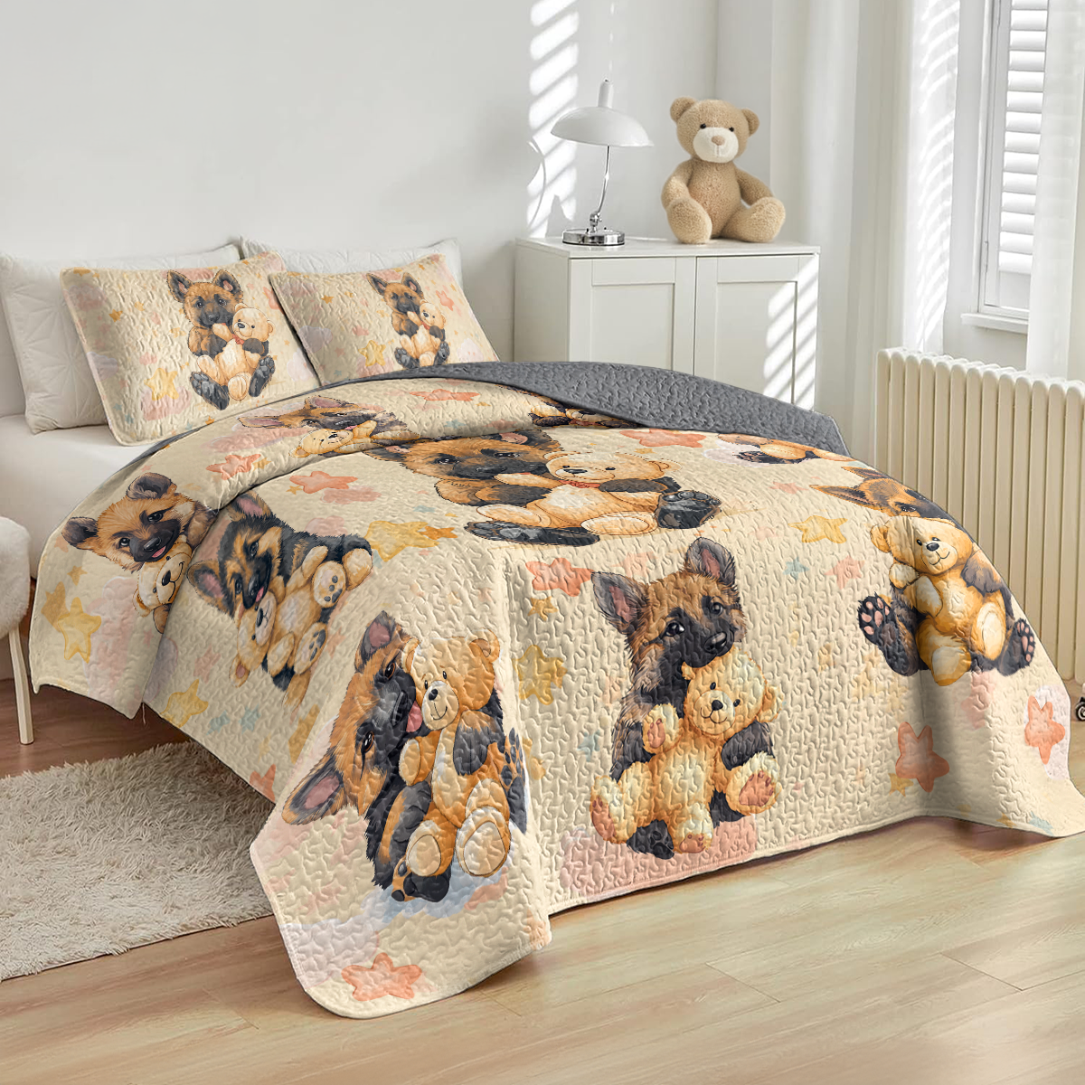 Shineful All Season Quilt 3-Piece Set Teddy & Shepherd