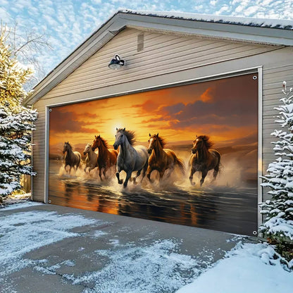 Shineful Garage Door Banner Decoration Galloping Freedom