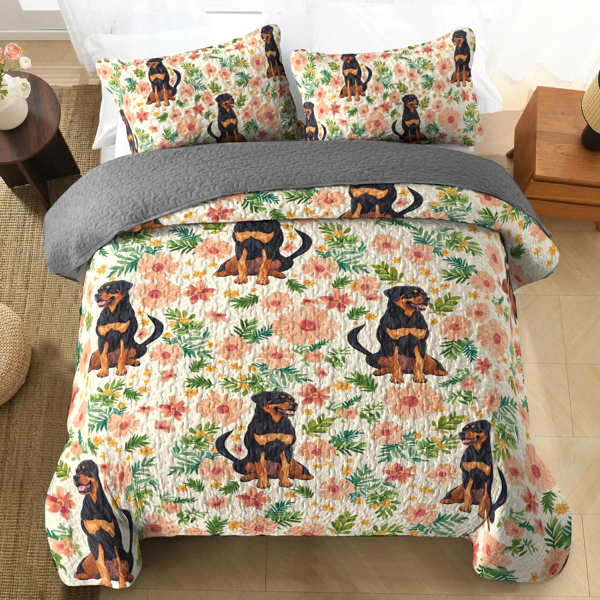 Shineful All Season Quilt 3-Piece Set Rottie Blossoms